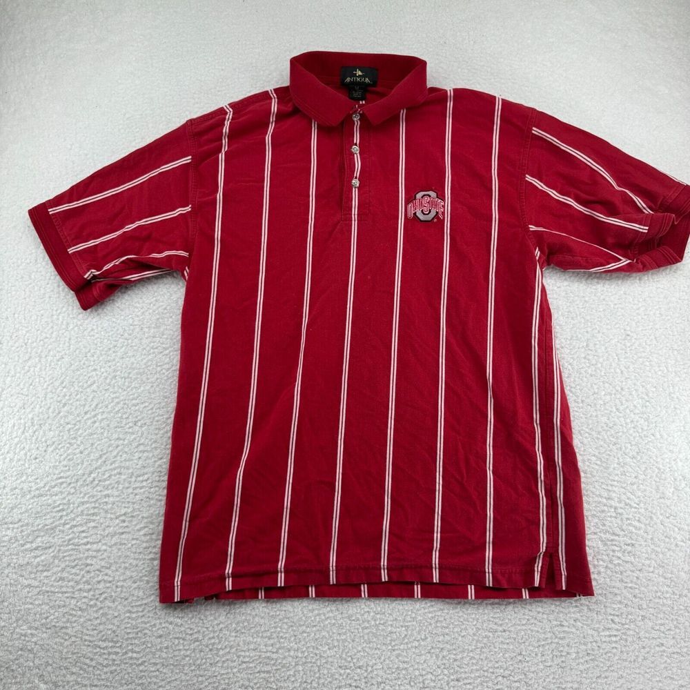 Antigua Ohio State Buckeyes Polo Mens Medium Red Striped Short Sleeve Golf Shirt